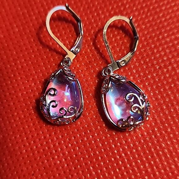 Purple Teardrop Earrings - Picture 2 of 4